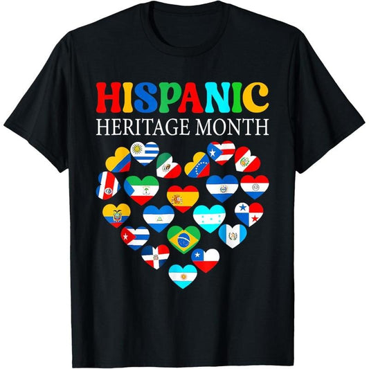 Happy National Hispanic Heritage Month All Countries Heart T-Shirt made in usa