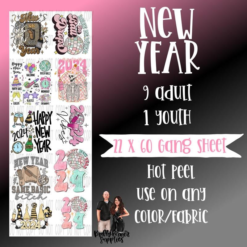 Happy New Year DTF Gang Sheet, 22 x 60
