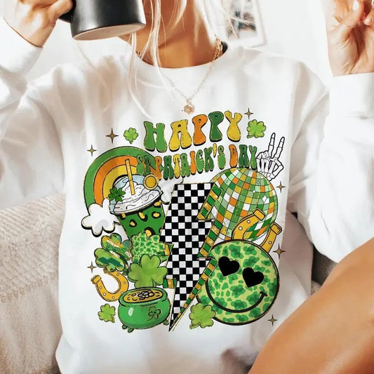 Happy St.patricks Day Coquette Crewneck Sweatshirt, St Patricks Day Tee, Retro St.patricks Shirt, Irısh