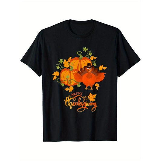 "Happy Thanksgiving Day T-Shirt - Pumpkins and Turkey Graphic Tee for Men - Perfect for Holiday Celebrations" made in usa