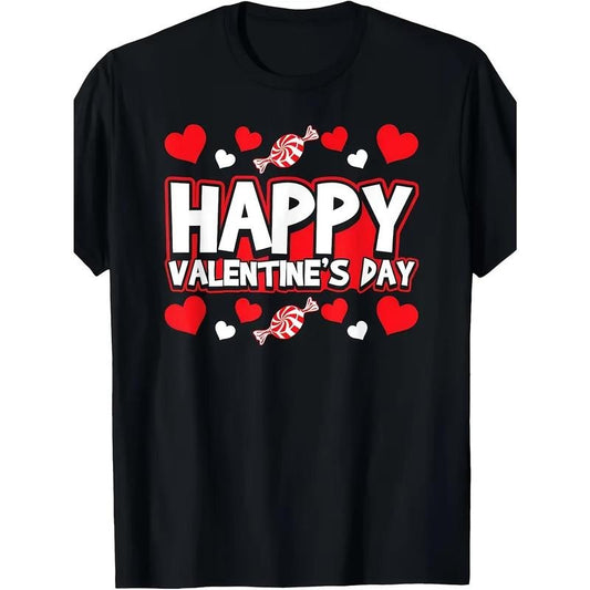 Happy Valentine's Day Men's T-Shirt - Casual Cotton, Crew Neck, Short Sleeve with Unique Print Design, Machine Washable, Short Sleeve made in usa