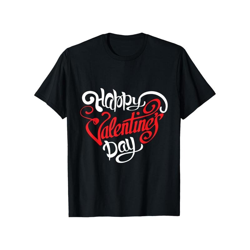 Happy Valentine's Day Print T-shirt for Men, Casual Short Sleeve Top, Men's Tee for Summer Daily Wear, Geometric Pattern, Young Men made in usa