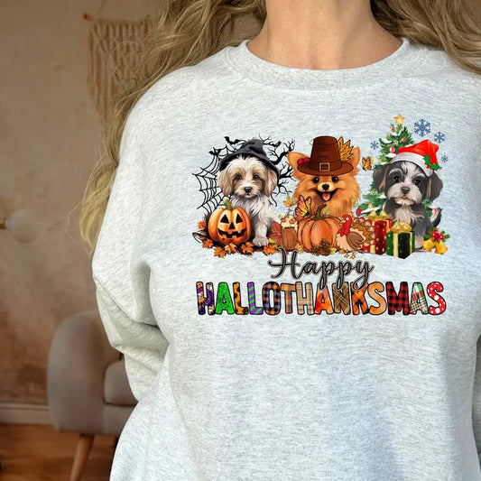 Happy hallothanksmas dog   Crewneck Sweatshirt
