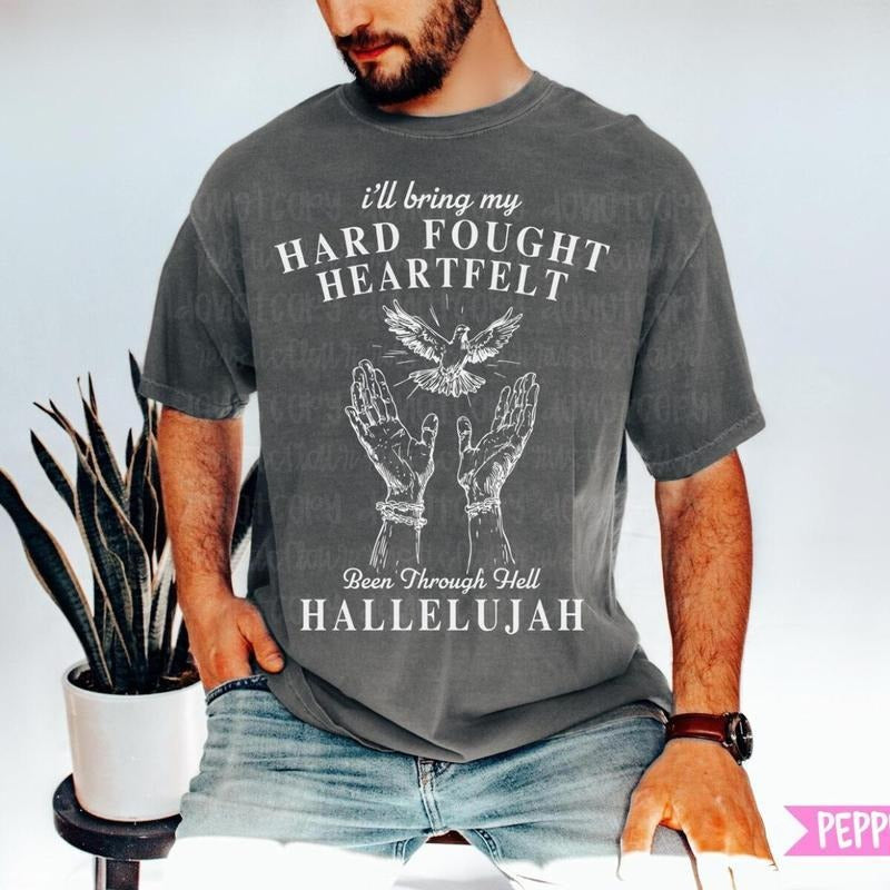 Hard Fought Hallelujah shirt, Cute Faith Shirt, Religious Graphic Tee , Christian Shirt Gift, Size S-3XL, Retro Styles, Bring