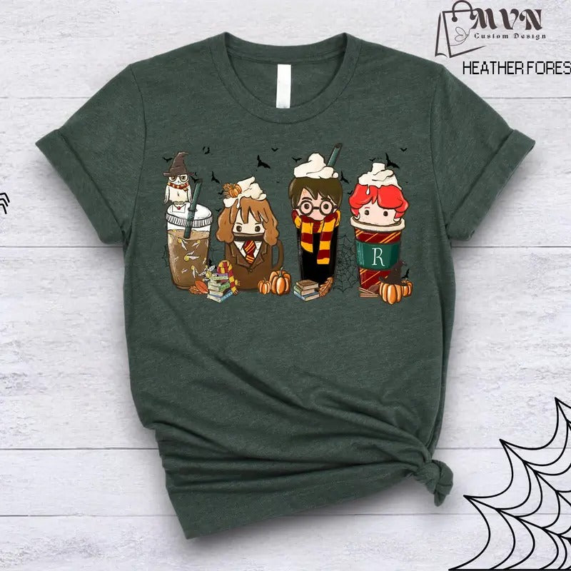 Harry Fall Coffee T Shirt, Witch Shirt, Graphic Tee, Hogwarts, Halloween Gift, Coffee Lover Gift