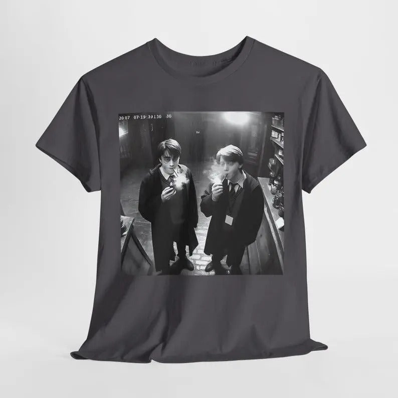 Harry and Ron Sm0.k.i.n.g Shirt Potter Tshirt Wizarding Fan Shirt Potterhead Christmas Birthday Gift Potter Book Funny 90s Vintage Meme Shirt Fabric Menswear
