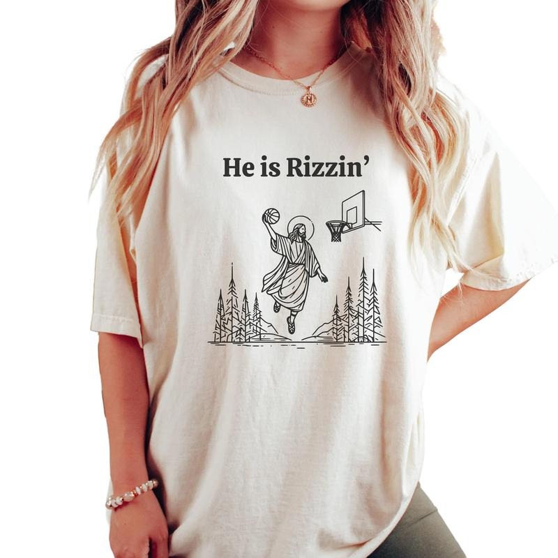 He Is Risen Funny Easter Shirt, Jesus Playing Basketball, Retro Y2k Christian Faith Religious Graphic Tee, Christian Tshirt, Unisex T-Shirt, Short Sleeve Tee Shirt, Gifts For Birthday Mothers Day Christmas Fit Top