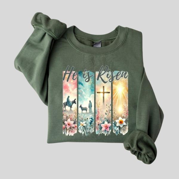He Is Risen Sweatshirt, Vintage Easter Jesus, Unisex Sweater