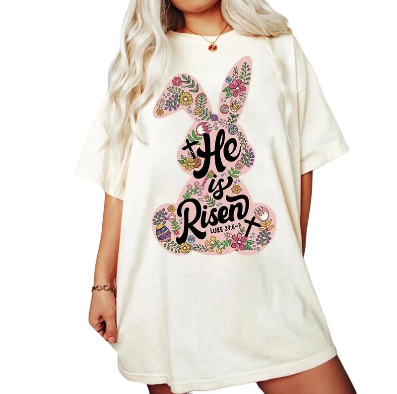 He Is Risen Tee, Funny Matthew 28:6 Shirt, Retro Easter Gift Shirt, Easter Bible Verse, Easter Bunny Shirt, Gifts For Besties Bff, Easter Peeps Shirt, Easter Presents, Short Sleeve Tops Tee Shirt
