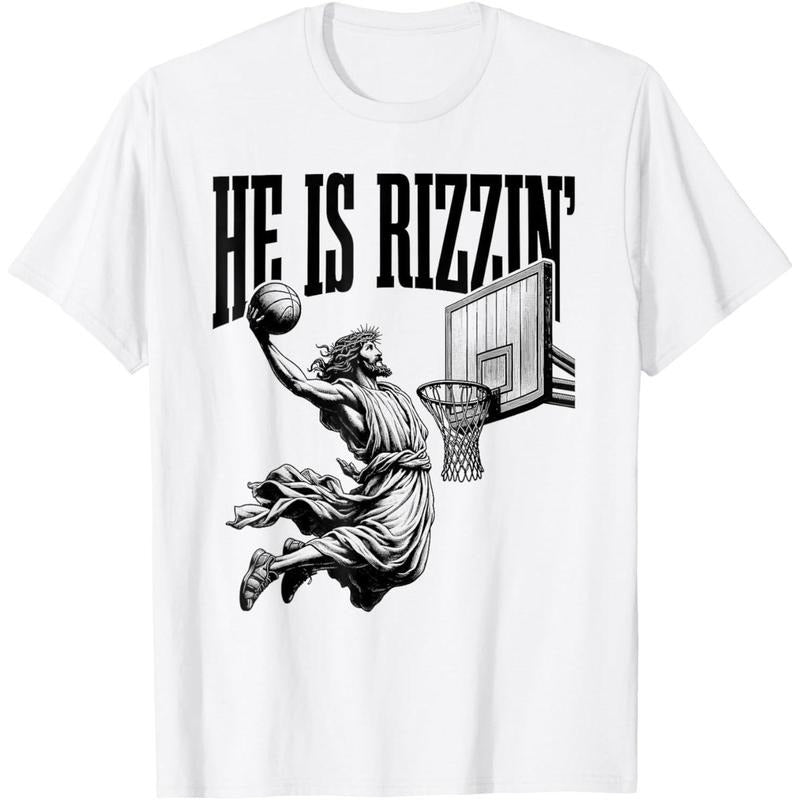 He Is Rizzin Shirt Basketball Jesus Retro Easter Christian T-Shirt