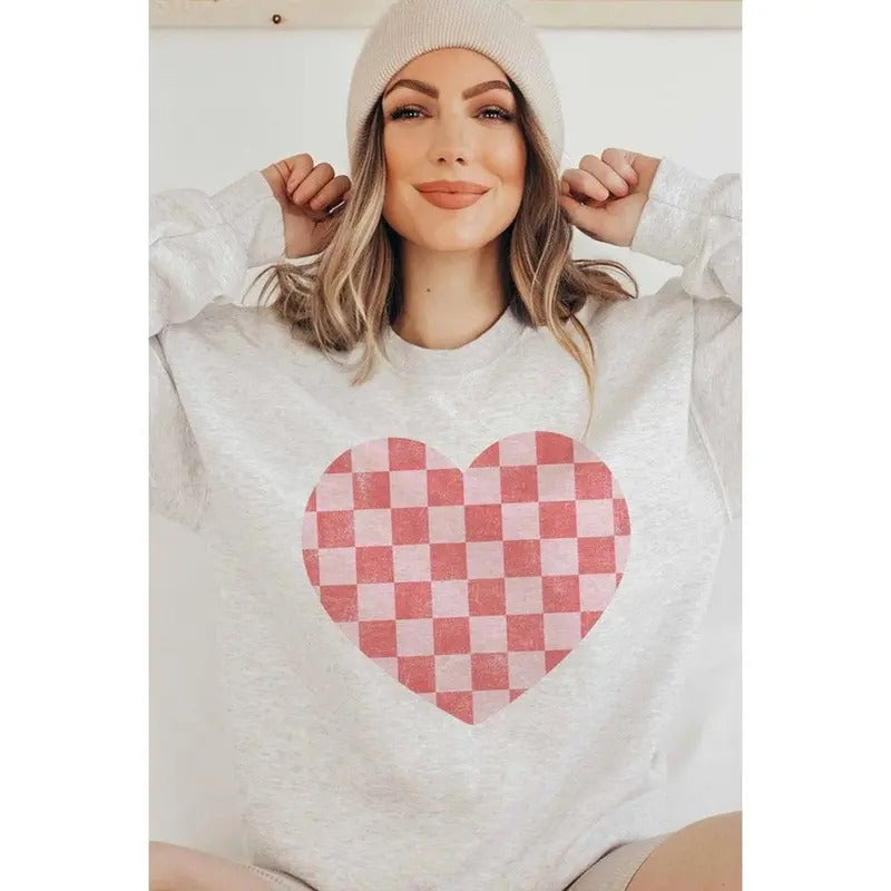 Heart Checkered Sweatshirt Womens Valentine Sweatshirt Women Valentines Day Sweatshirt Valentine's Day Gifts Valentines Sweater Heart
