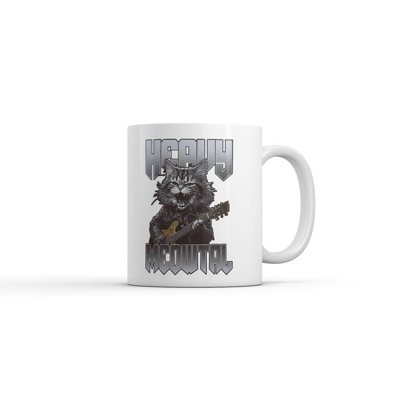 Heavy Meowtal Mug Funny Sarcastic Kitten Graphic Novelty Metal Music Coffee Cup-11oz Funny Coffee Mugs Ceramic Printed Drinkware Cup