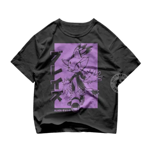 Hedgehog Japanese shirt, Blaze The Cat Sonic Adventure T-Shirt, Unisex Vintage Graphic Tees Gothic Grunge Y2k Emo Scene Amity Affliction Style Clothes Men Women Streetwear