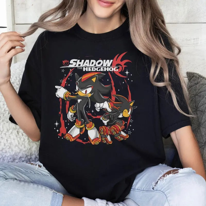 Hedgehog Shadow T-shirt, Japanese Anime Hero, Gaming Legend Apparel, Anime Manga Shirt