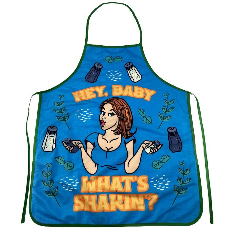 Hey Baby What's Shakin Apron Funny Salt And Pepper Babe Graphic Novelty Kitchen Smock Funny Graphic Kitchenwear Funny Food Novelty Cookware Blue