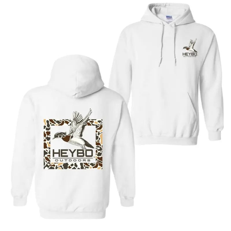 Heybo Outdoors Menswear Hoodie and T-Shirt - Camo Pheasant Ducks Design, Warm and Comfortable for Outdoor Enthusiasts