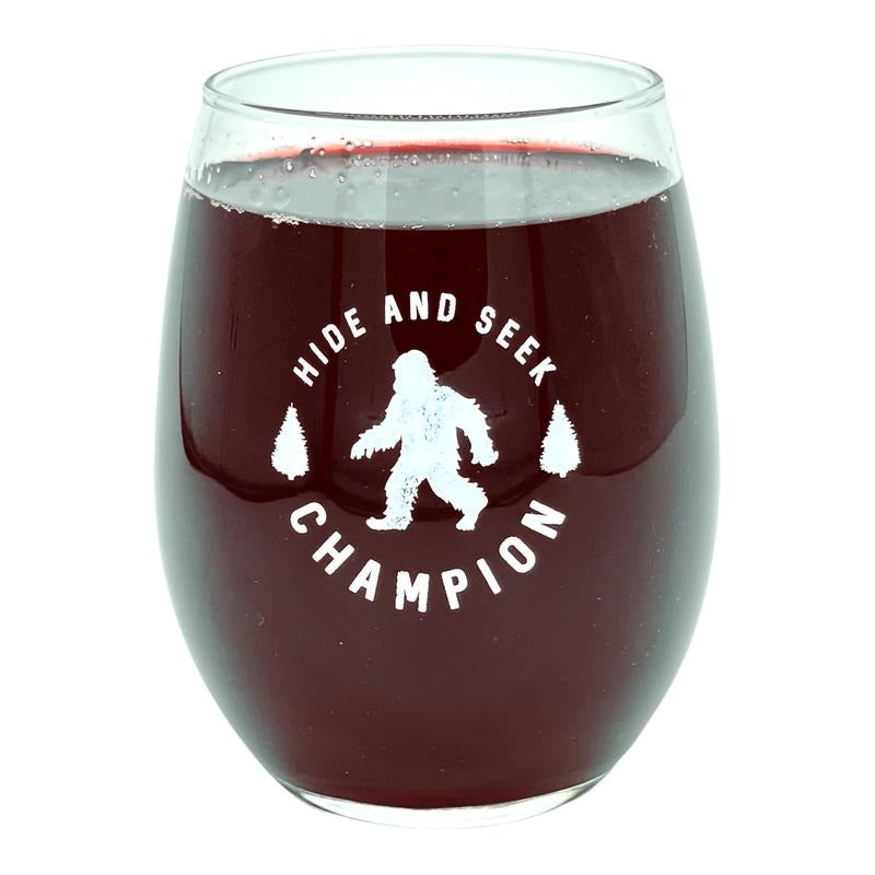 Hide and Seek Champion Wine Glass Funny Sarcastic Bigfoot Sasquatch Joke Novelty Cup-15 oz Funny Wine Glass Funny Sarcastic  Novelty White Standard