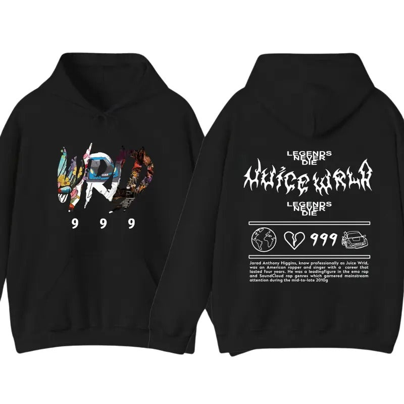 Hip Hop Rapper Juice Wrld 999 Hoodie Sweatshirt T shirt, 2 Siders Hoodie Unisex fashion patterned pullover Hoodie for street fashion enthusiasts, Hoodie for men and women