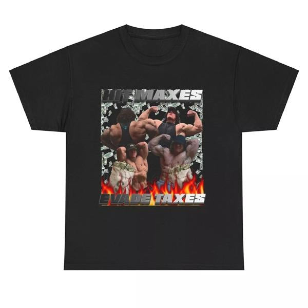 Hit Maxes Evade Taxes Sam Sulek Funny Meme Gym T-Shirt Gift, Funny Dumb Tee, Meme Shirt, Menswear Womenswear Streetwear, Graphic Movie Shirt