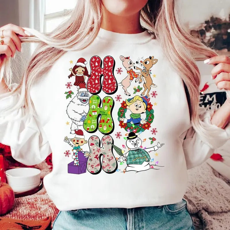 Ho Ho Ho Rudolph the Red-nosed Reindeer Christmas Shirt,Christmas Frosty the Snow Man Sweatshirt, Frosty's Snowflake Hoodie, Snowman Christmas Shirt, Rudolph family Christmas Reindeer Sweatshirt, Christmas 90s Movies Lovers TShirt, Merry Christmas Gift