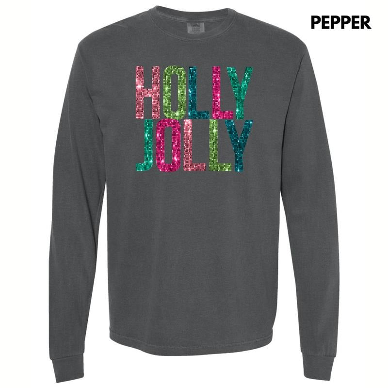 Holly Jolly FAKE Sequins Long Sleeve Comfort Colors T-Shirt