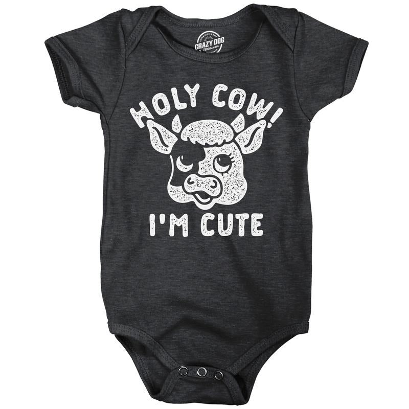 Holy Cow Im Cute Baby Bodysuit Funny Sarcastic Graphic Novelty Jumper for Infants Funny Baby Onesies Sarcastic Onesie for Baby Funny Animal Onesie Novelty Onesie Black -