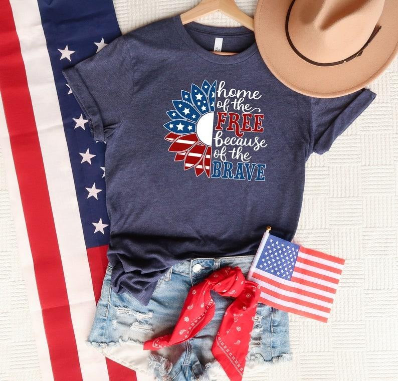 Home Of The Free Because Of The Brave Shirt, USA Flag Shirt, Patriotic Shirt, American Sunflower Shirt, 4th Of July Shirt, Independence Daystyle{n002}2