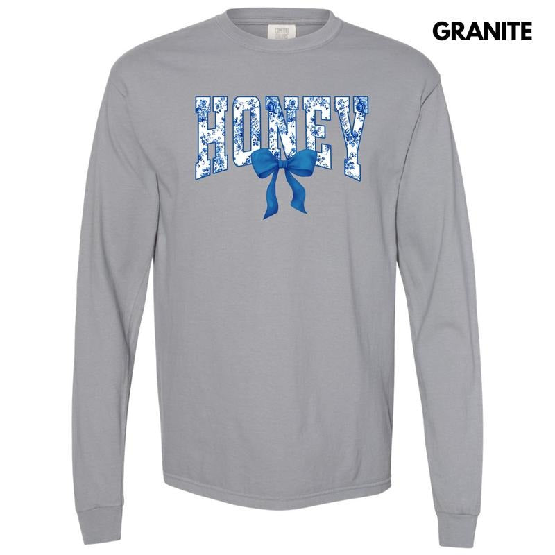 Honey Blue Floral Long Sleeve Comfort Colors T-Shirt 'NLB'