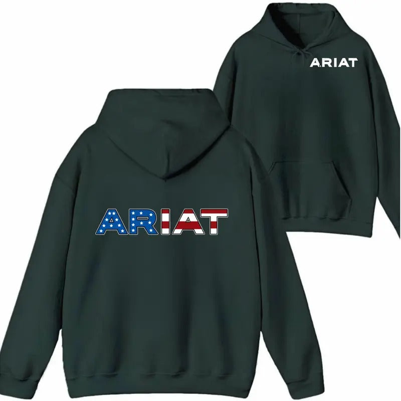 Ariat USA Flag Logo Shirt/Sweatshirt/Hoodie - Men and Women's American Flag Style Hoodie for Outdoor Activities and Daily Fashion - Sweaters, Womenswear Pullover