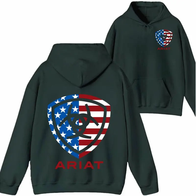Ariat Shirt/Sweatshirt/Hoodie- American Flag Emblem Design, Perfect for Patriotic Style and Outdoor Activities. Sweaters Menswear