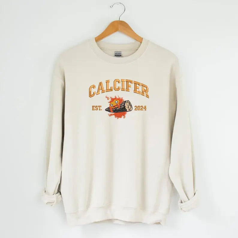 Calcifer Embroidered Tshirt/Sweatshirt/Hoodie, Howl's Moving Castle Shirt, Studio Ghiblie Shirt, Anime Gift Casual Classicstyle{n002}3