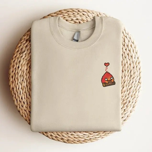Calcifer Embroidered Tshirt/Sweatshirt/Hoodie, Howl's Moving Castle Shirt, Studio Ghiblie Shirt, Anime Gift EB11