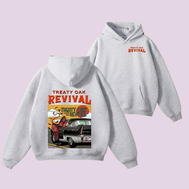 Treaty Oak Revival 2-Sides Hoodie/Sweatshirt/Hoodie, Leaving Hell Album for Outfitters and Casual Wear Music Lovers and Fans Hooded Pullover Cotton Menswear Oversized