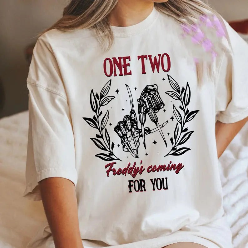 Horror Halloween Unisex Shirt, Retro Halloween Sweater, Scary movie Shirt, Horror Characters Sweatshirt, One 2 Fr-ddy's coming For you Shirt Casual Cotton Womenswear Bottom