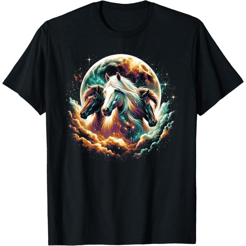 Horse Shirts For Women Teen Girls Horses Moon Graphic T-Shirt made in usa