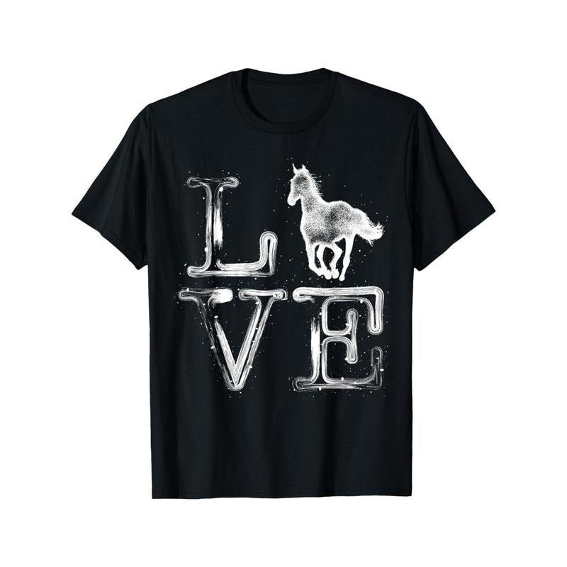 Horse Watercolor I Love Horses Horseback Riding Equestrian T-Shirt made in usa