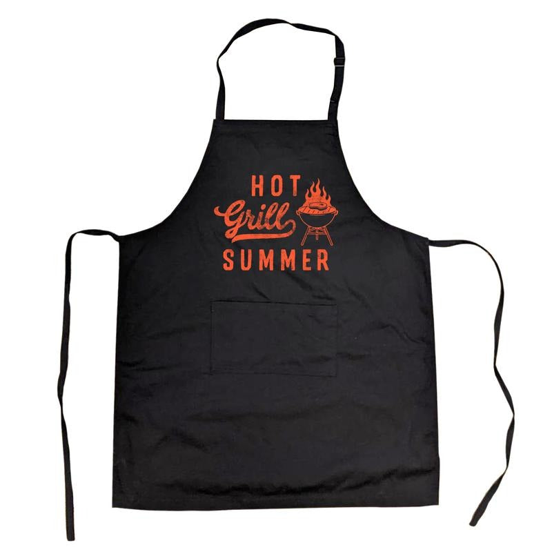 Hot Grill Summer Cookout Apron Funny Sarcastic Grilling Joke Graphic Kitchen Smock Funny Aprons Funny Sarcastic Apron Novelty Cooking Aprons for Men Black
