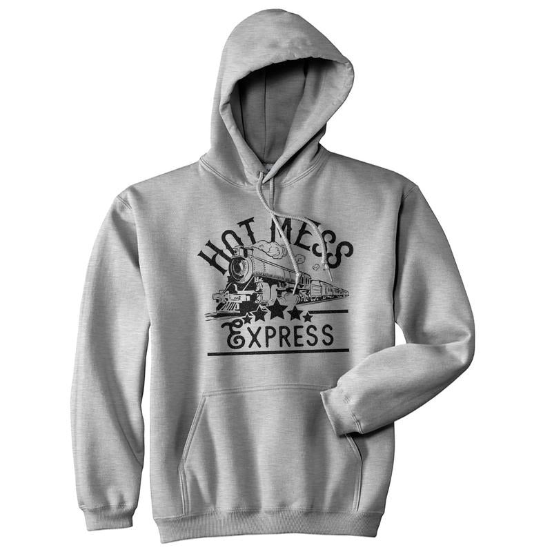 Hot Mess Express Hoodie Funny Party Hangover Train Hooded Sweatshirt (Heather Grey) - Funny Hoodies Funny Drinking Pullover Novelty Sweatshirt Grey
