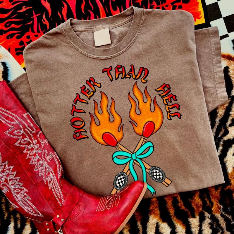 Hotter Than Hell Edgy Bow Matches shirt, vintage western graphic tees, western outfits women, women's graphic tees, western clothing, cowgirl outfits stuff, country concert outfits, western tops clothes