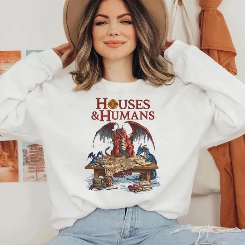 Houses and Humans ADHD&D Shirt, Dungeons and Dragons Gift Tee for Men Women, Vintage Retro 90s Joke D and D T-shirt, Roll For Conceration