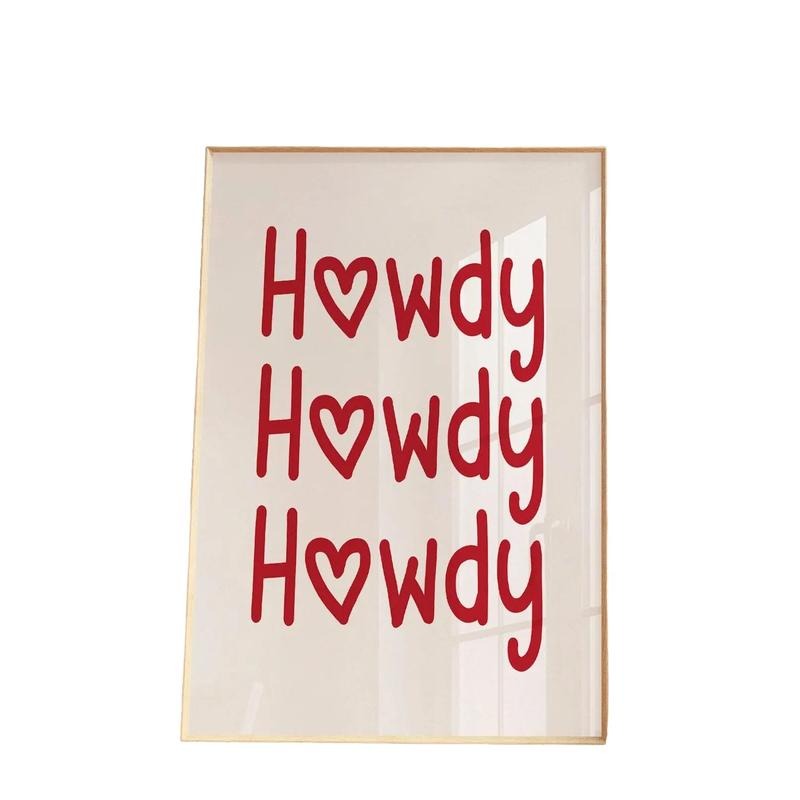 Howdy Poster Print, Retro Western Wall Art, Red Howdy Print, Simple Western Home Decor, Southern Home Decor Wild West Print, Gifts For Her Wall Art, Poster Prints No Frame, Home Decoration, Wall Posters, Gifts For Birthday Christmas