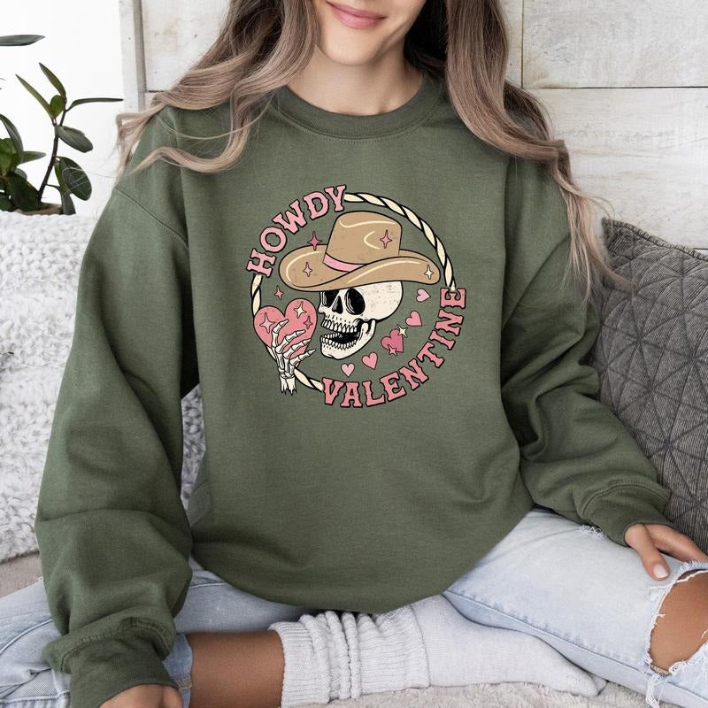 Howdy Valentine, Skeleton Cowboy, Western, Country, Sweatshirt, Valentine's Day, Crew Neck, Women's, Crewneck, Valentine's Day, Love, Heart, Cupid