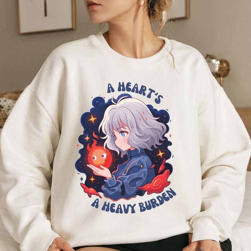 Howl's Moving Castle A heart's A Heavy Burden Inspired Characters Anime Lovers Shirt Crewneck Hoodie, Manga Shirt