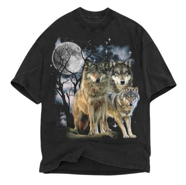 Howling Wolf Moon T-Shirt, Funny Meme Animal Tee, Gifts Shirt, Unisex Vintage Graphic Tees Gothic Grunge Y2k Emo Scene Amity Affliction Style Clothes Men Women Streetwear
