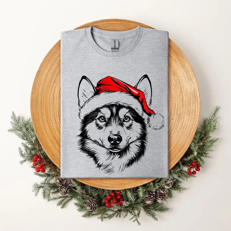 Husky, Santa, Dog, Christmas, Dog Lover, Pet T-Shirt, Soft Style Tee, Women's Graphic Tshirt