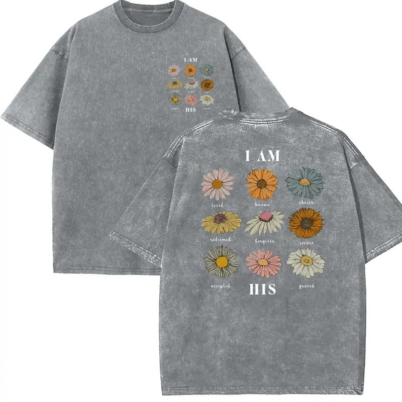 I Am His Unisex Washed T-Shirt, Christian t shirts, Vintage 90s Graphic Tee, Gift Top Womenswear