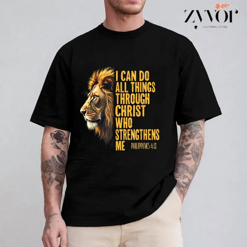 I Can Do All Things Through Christ Who Strengthens Me T-Shirt Casual Style Crew Neck Short Sleeve T-Shirt Tops Trendy for Unisex, Perfect Gift