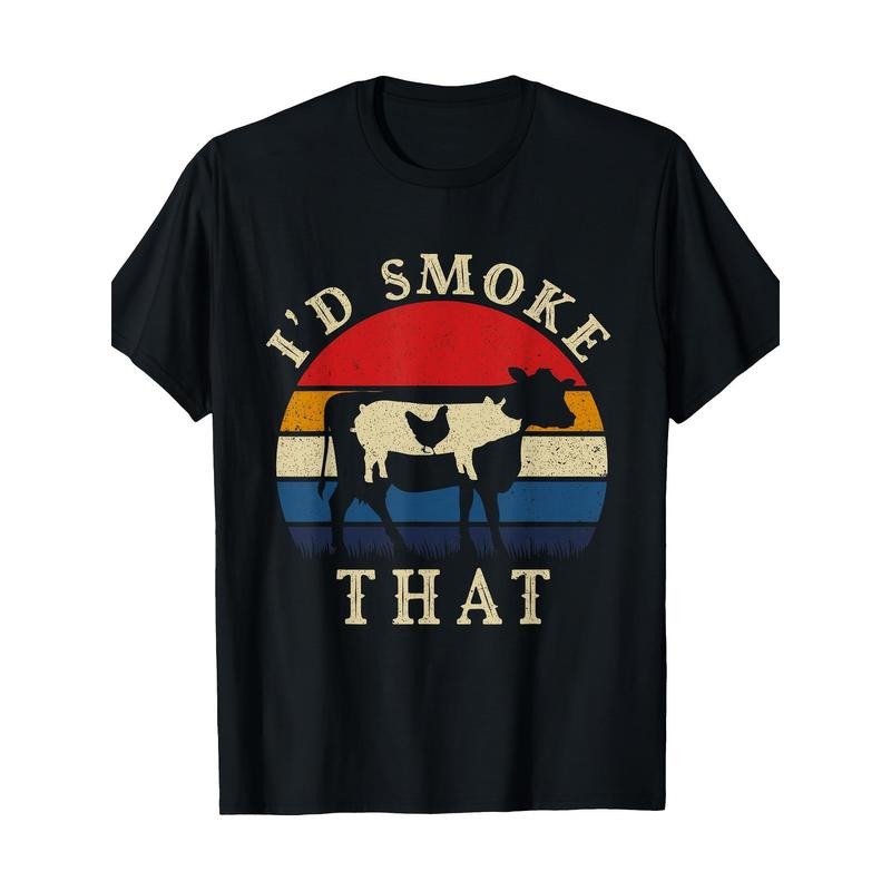 I'D smoke that funny BBQ vintage meat smoker pitmaster gift T-shirt 100% cotton-220g made in usa