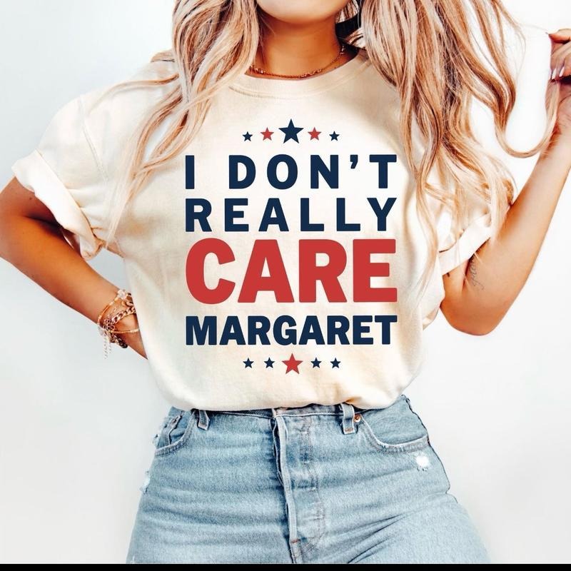 I Don't Really Care by Margaret - Graphic T-Shirt with Red and Blue Design, Casual Style, White Color tees
