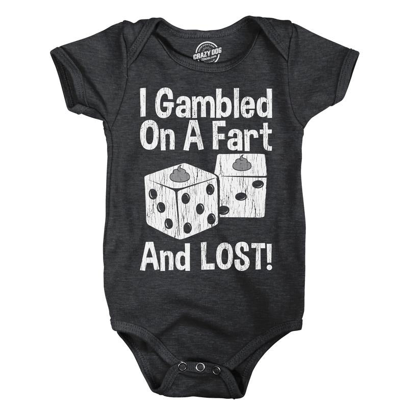 I Gambled On A Fart and Lost Baby Bodysuit Funny Sarcastic Poop Graphic Novelty Jumper for Infants Funny Baby Onesies Funny Adult Humor Onesie for Baby Funny Sarcastic Onesie Novelty Onesie Black -